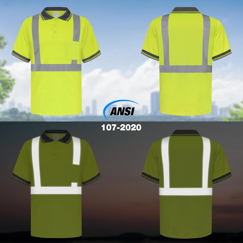 TCCFCCT Safety Polo Shirt for Men, Hi Vis Shirts for Men Reflective, Hi Vis Shirts for Men Construction Work, Night Working, Night Running, PLD-Yellow-M - Image 2